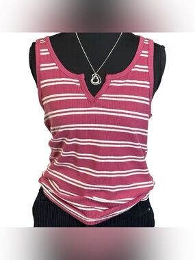 Large Hippie Rose white & pink striped tank top